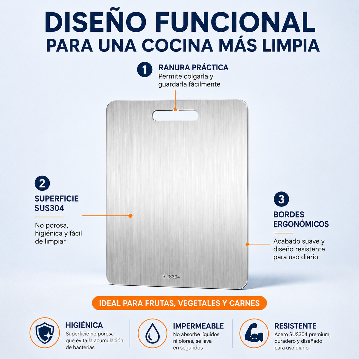 Set X3 Tablas De Picar En Acero