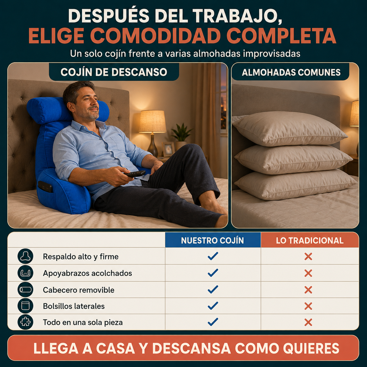 Cojín TV con Apoyabrazos y Cabecero