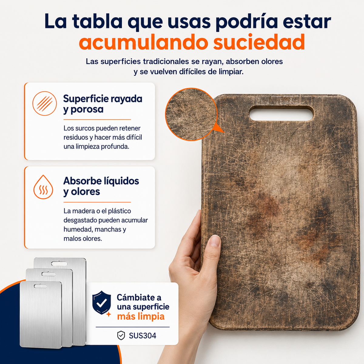 Set X3 Tablas De Picar En Acero