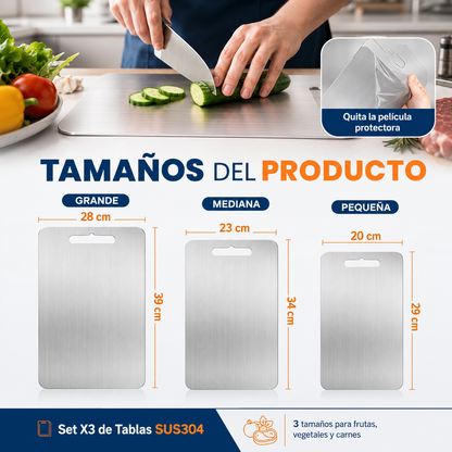 Set X3 Tablas De Picar En Acero